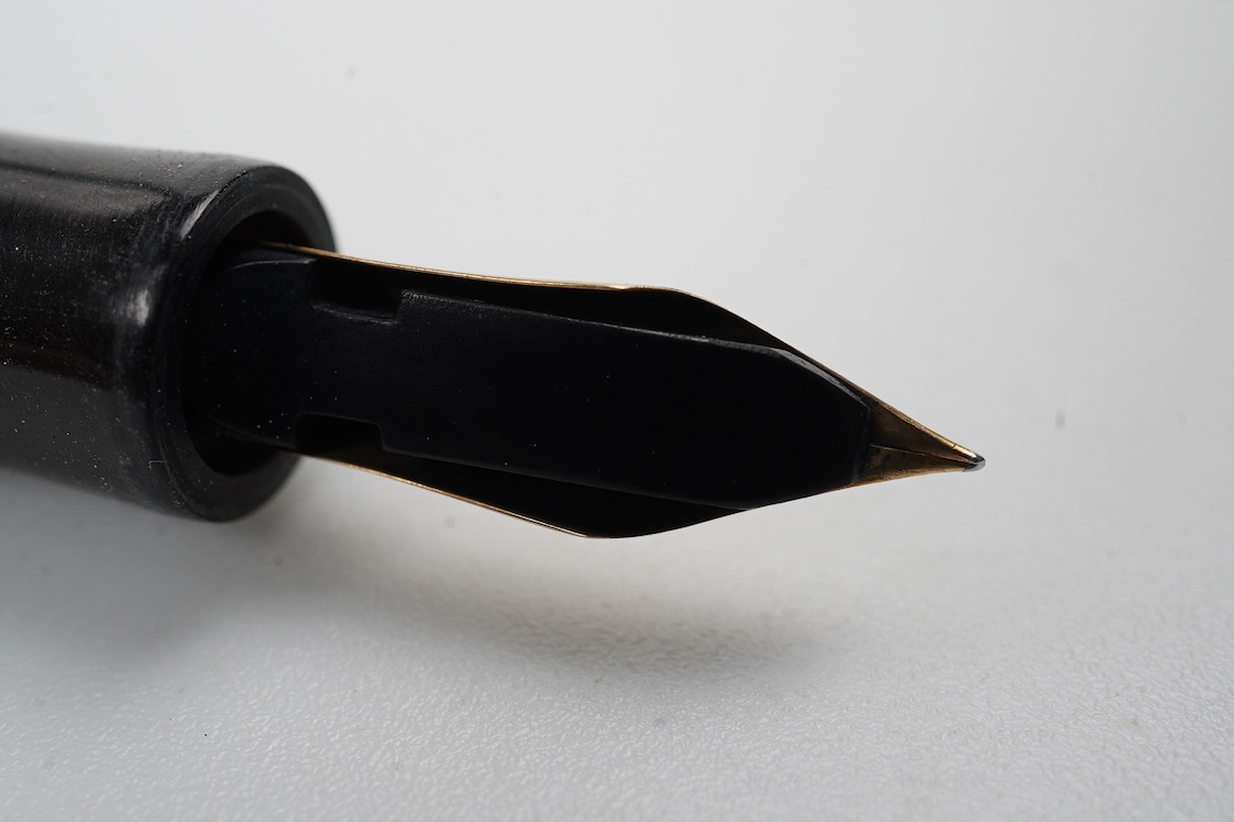 A rare Montblanc high top fountain pen in brown and black marble barrel with black cap